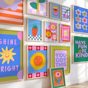Djärva Dopamin-tryck, 24 livfulla väggkonstposters, Maximalist Kids Decor Bundle (digital nedladdning)