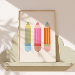 Niedlicher Bleistift Druck, Spaß Kinderzimmer Poster, Kleinkind Klassenzimmer Wand Kunst, Bunt Spielzimmer Druck, Regenbogen Kinderzimmer Dekor