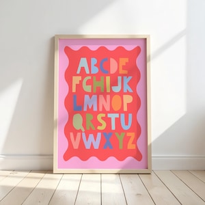Quirky Alphabet Print for Kids - Educational Wall Art - Colorful Nursery Decor - Vibrant ABC Poster for Bedroom, Playroom, or Classroom