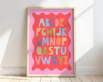 Tęczowy alfabet, żywa edukacyjna sztuka ścienna dla dzieci
