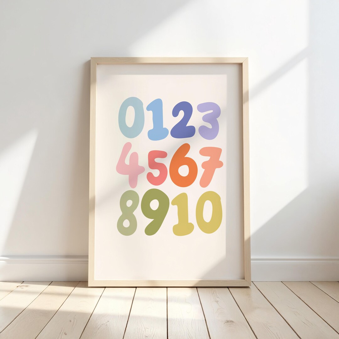 Fun Number Prints Playful Number Print for Kids, Educational Wall Art in Pastel Colors ...