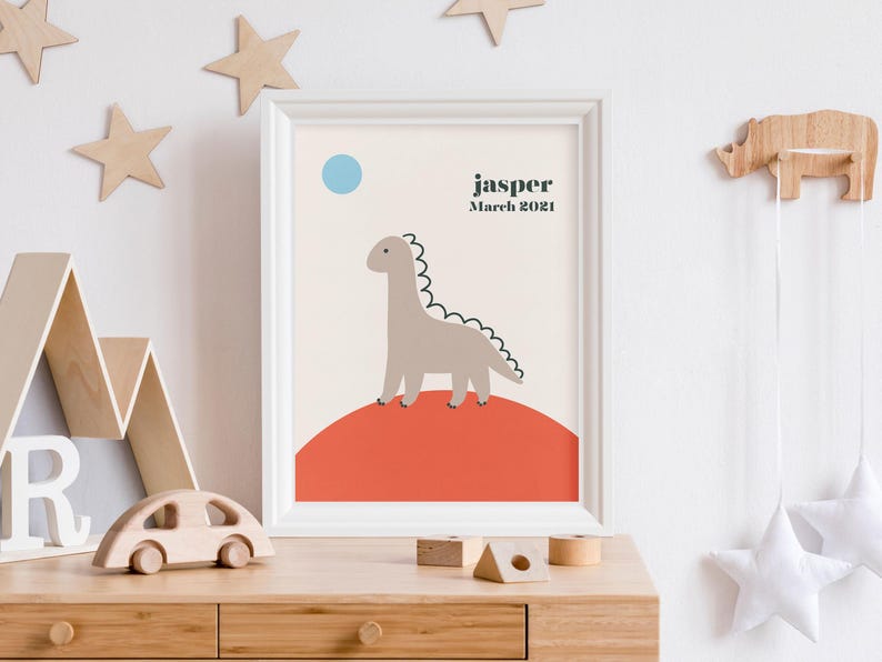 Custom Dinosaur Print, Personalized Nursery Decor, Baby Name Gift - Etsy