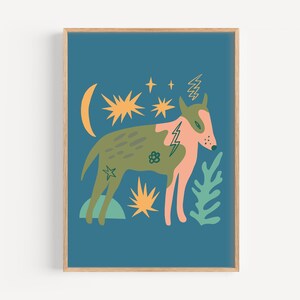 Póster infantil retro, arte mural original para sala de juegos, ilustración abstracta de perro, estampado animal bohemio colorido, arte infantil moderno, formas peculiares de Matisse