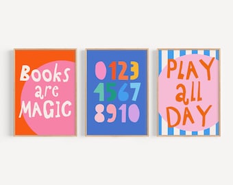 Vibrant Playroom Prints: Kids Poster Bundle for Colorful Nurseries and Eclectic Bedrooms
