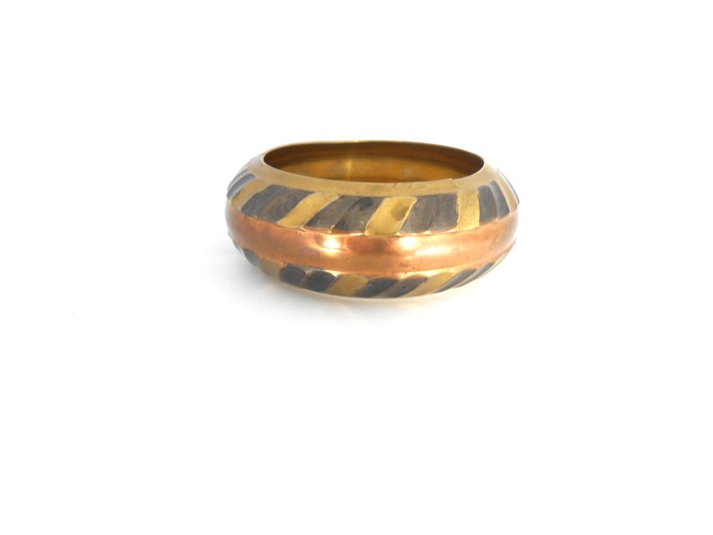 Vintage Large Oversized India Brass Bronze Copper Striped Slave Cuff bangle B-0434