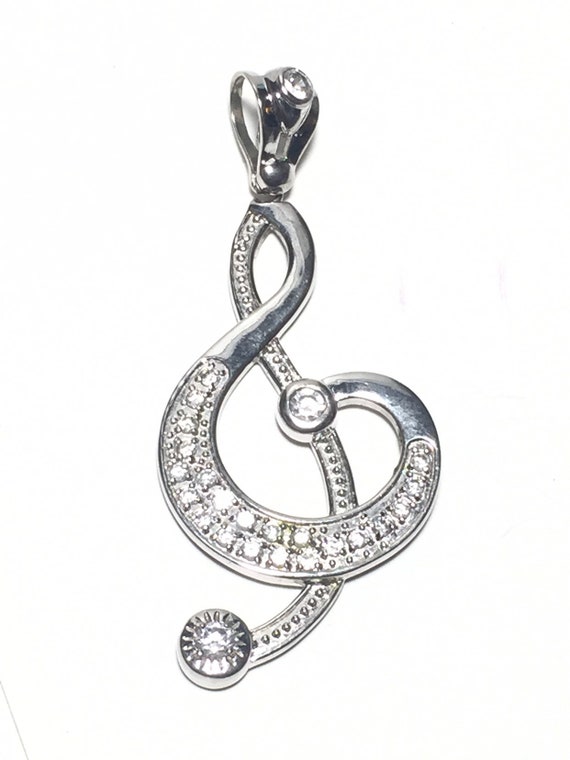 Beautiful Sterling silver 925 sterling Sterling Silver Rhodium-plated CZ Treble Clef Slide