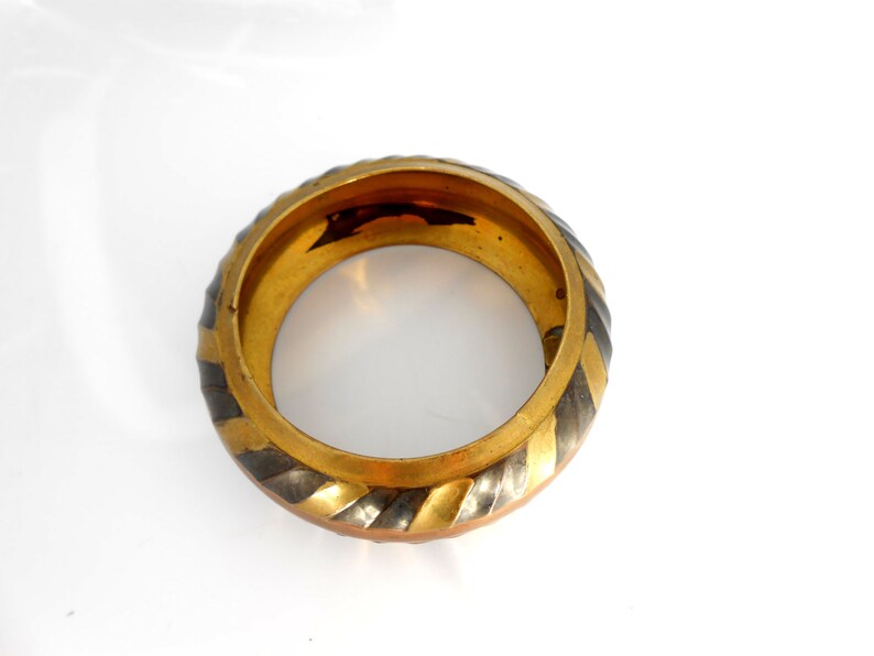 Vintage Large Oversized India Brass Bronze Copper Striped Slave Cuff bangle B-0434