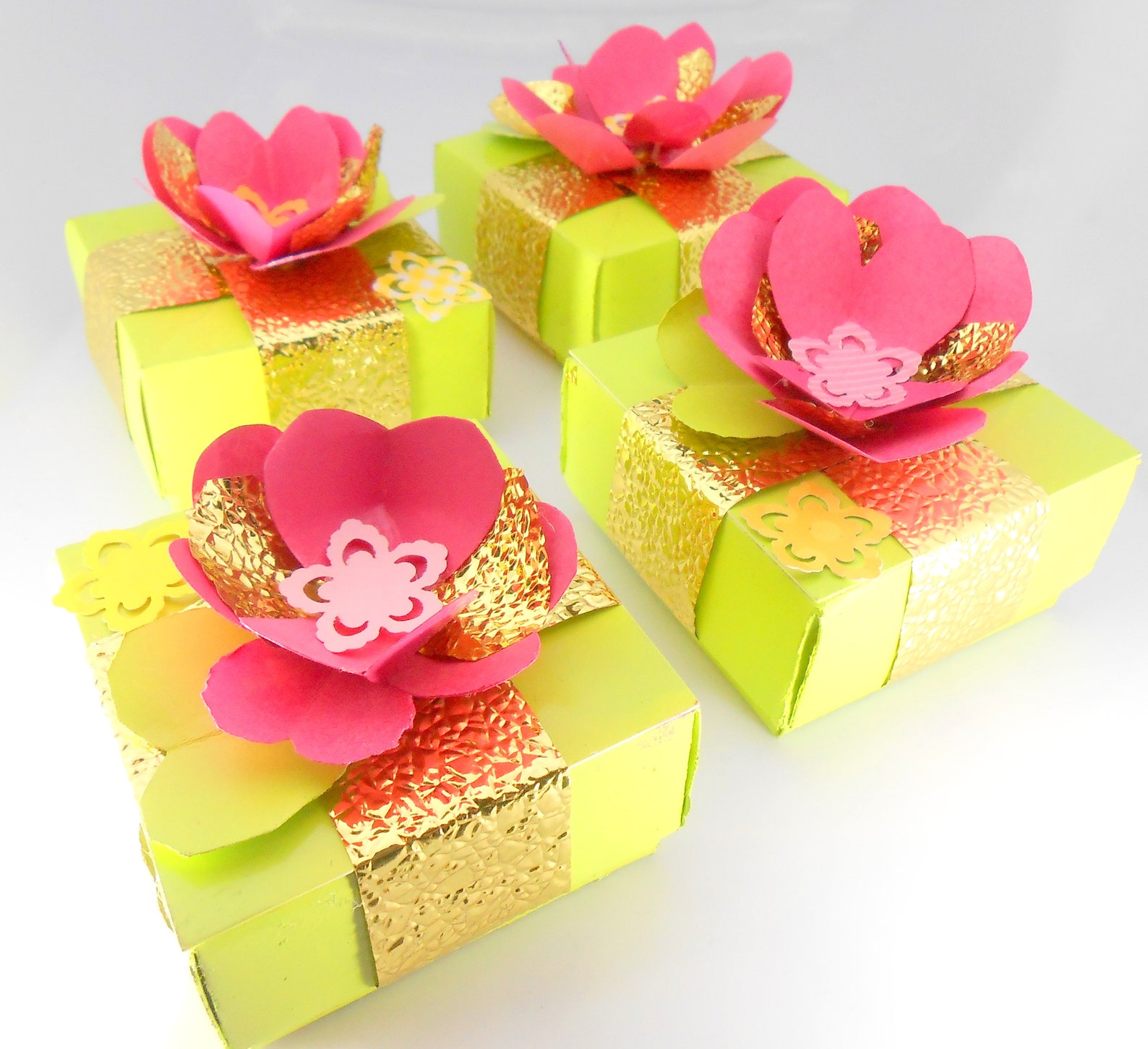 Hand Made Bright Lime Green Gift Box heart fabric lining pop Etsy