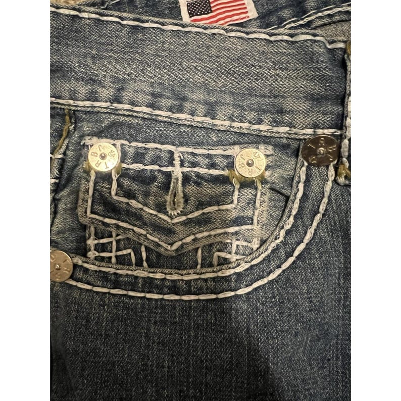 True Religion Ricky Super T 36 Jeans Thick Stitches Made In USA RARE Vintage image 8