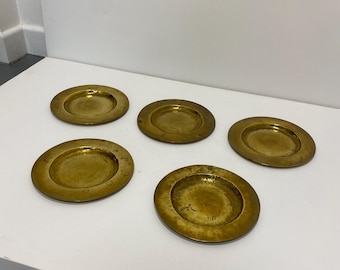 5 Brass Plates Table Hollywood Regency Vintage 1960s Desert Gold Art Nouveau Dec