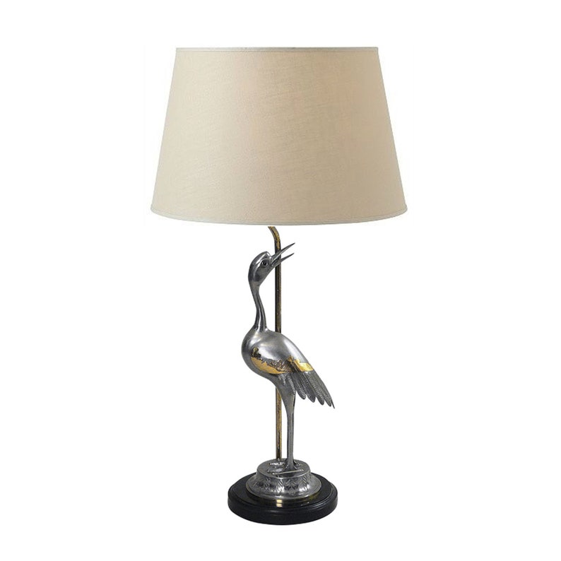 Elegant Heron Chrome Brass Table Lamp Mid Century