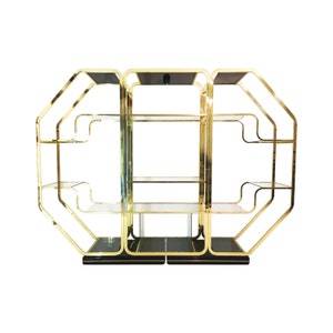 Romeo Rega Style Brass Glass Etagere Display Shelving Hollywood Regency 70s 80s
