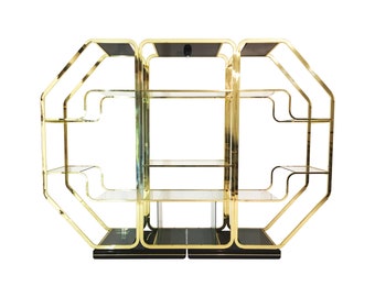 Romeo Rega Style Brass Glass Etagere Display Shelving Hollywood Regency 70s 80s