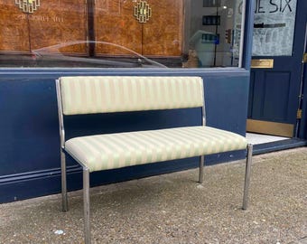 Chrom Sitzbank Mintgrün gestreift 1970er Jahre Italienisch Hollywood Regency