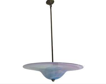 Handmade Swirl Murano Glass Ceiling Lamp Pastel Pink Blue Italian Brass 1980s 1970s