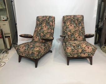 Greaves And Thomas Pair Teak Lounge Armchairs 1960s Midcentury Vintage Granny Chic
