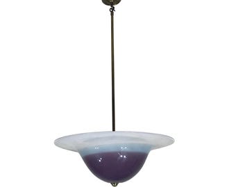 Handmade Swirl Murano Glass Ceiling Lamp Pastel Purple Italian Brass 1980s 1970s
