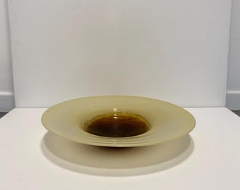 Xl Murano Glass Round Fruit Bowl Table Plate Yellow Brown Italian Vintage 1970s