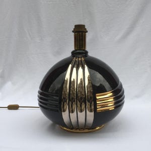Black & Gold Bulbous Italian Ceramic Lamp Vintage 1980s Modernist Space Age
