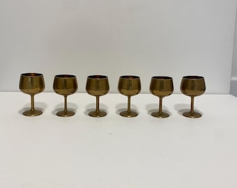 6 Brass Wine Table Goblets Decorative Hollywood Regency Vintage 1960s Candle