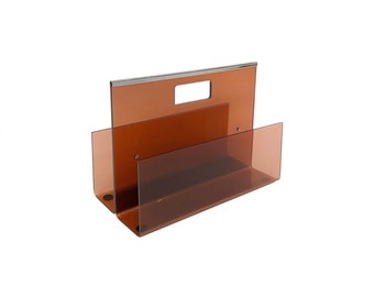 Michel Dumas Smoked Acrylic Magazine Rack 1970s Hollywood Regency Modernist