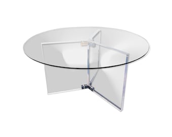 XL Lucite Glass Round Dining Table Hollywood Regency Retro Space Age postmodern