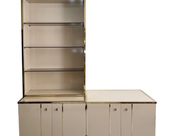 Renato Zevi Beige Brass Display Cabinet 70s Hollywood Regency Midcentury Glass