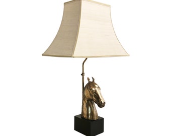Brass Horse Chinoiserie Table Lamp 1970s Hollywood Regency Midcentury Antique