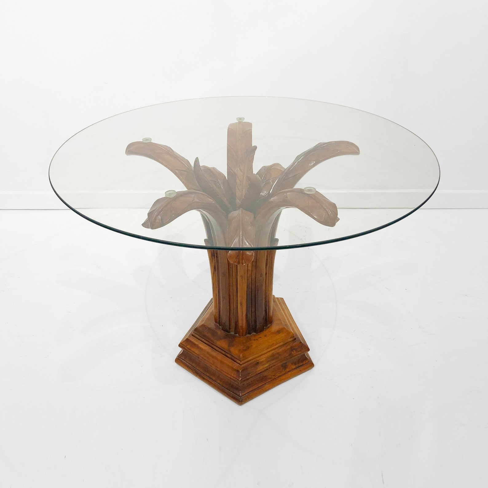 Carved Burl Wood Palm Tree Side Table Glass Vintage Regency Etsy