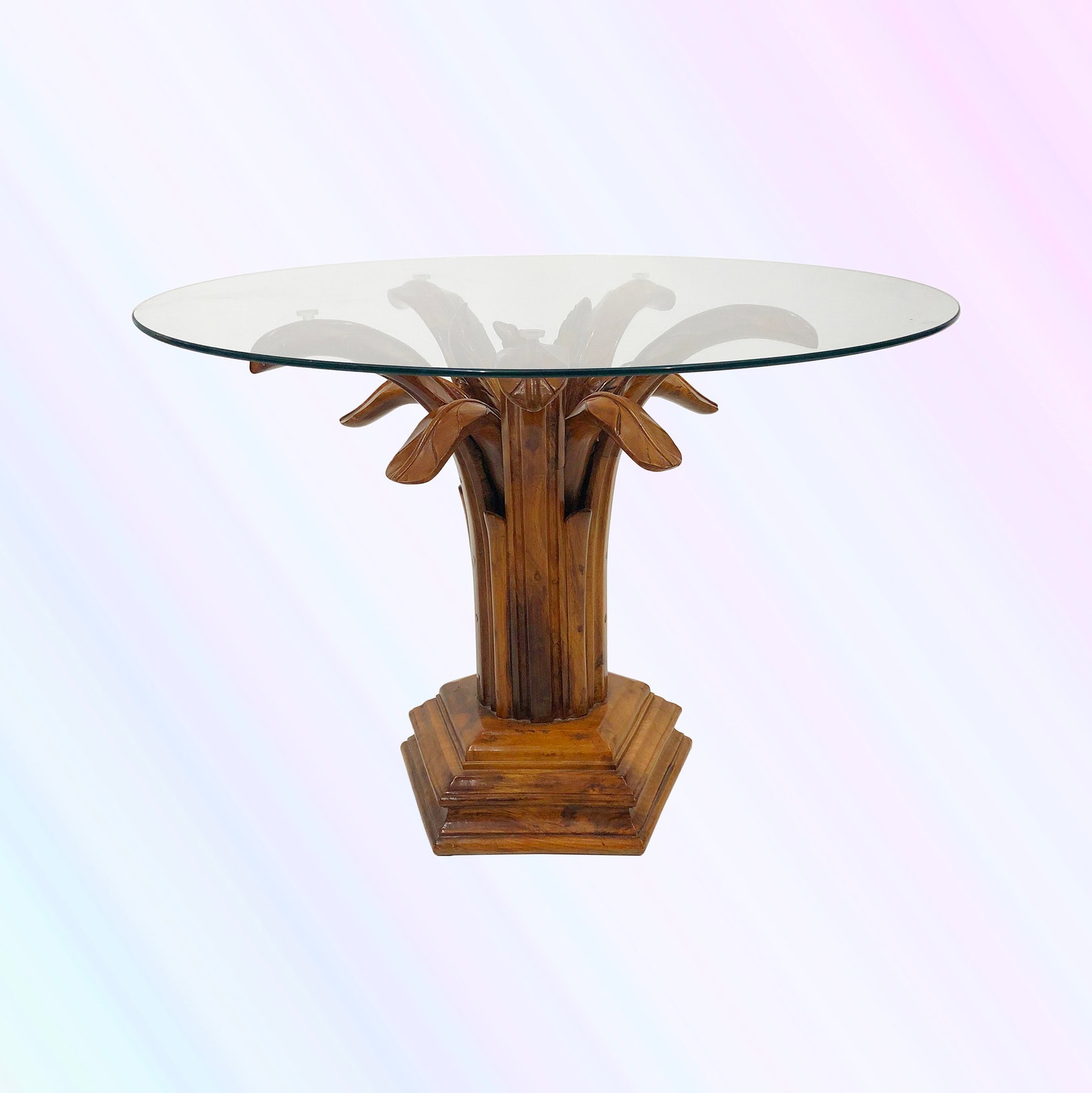 Carved Burl Wood Palm Tree Side Table Glass Vintage Regency Etsy