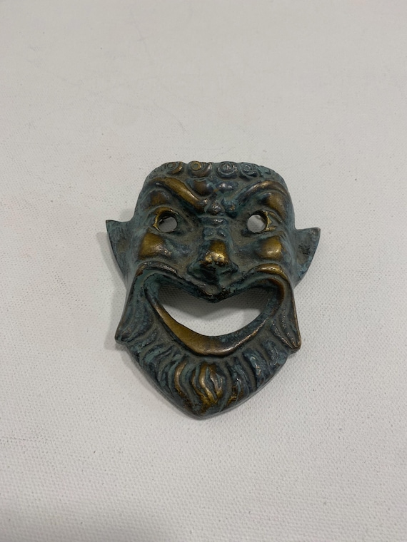 Small Greek Bronze Brass Theatre Mask Wall Hang Decorative 1970s Vintage Art