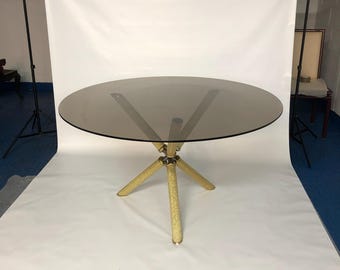 Studio Smania Maple Eye Glass Round Brass Dining Table Mid Century Modern 1970s