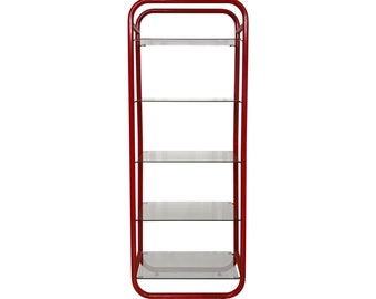 1980s Red Memphis Milano Style Etagere Shelving Display Vintage Smoked Glass 80s