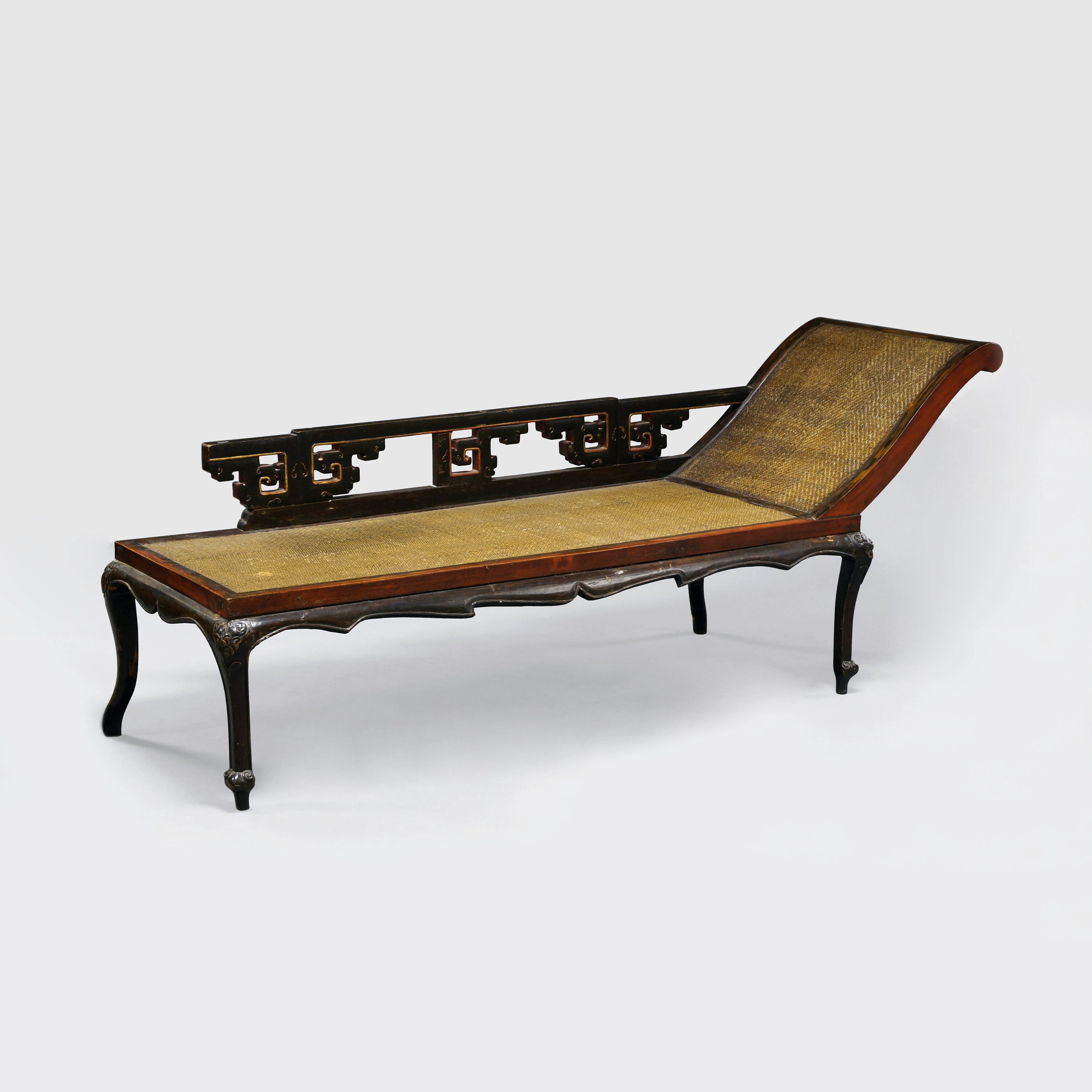 Chinese Hardwood Rattan Daybed Antique Vintage Chaise Lounge Victorian