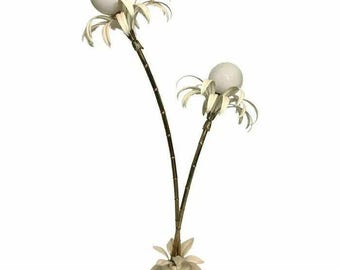 Two Branch Palm Tree Floor Lamp 1970s Italian Hollywood Regency Brass