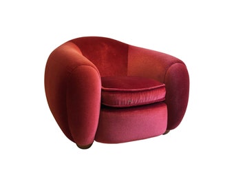 Red Velvet Ours Polaire Armchair After Jean Royère By Wolfgang Joop Art Deco 1990s