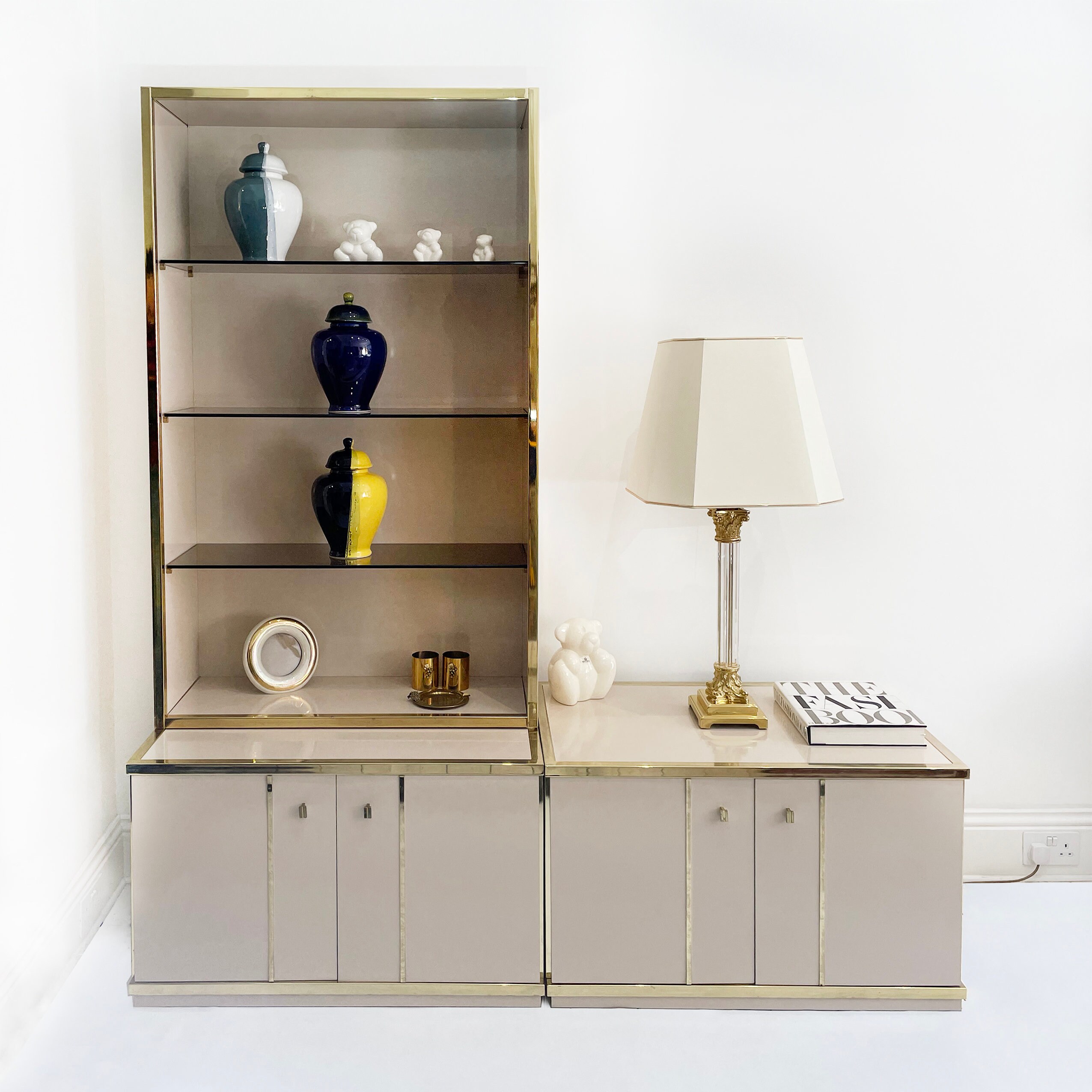 Renato Zevi Beige Brass Display Cabinet 70s Hollywood