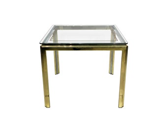 1970s Brass And Chrome Square Side Table Renato Zevi Style Glass