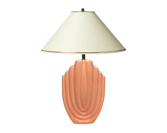 1980s Salmon Pink Ceramic Table Lamp Art Deco Pastel Midcentury Golden Girls