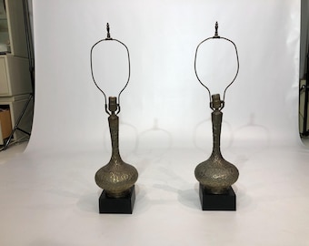 Pair Of Brass Oriental Style Table Lamps Mid Century 1960s Hollywood