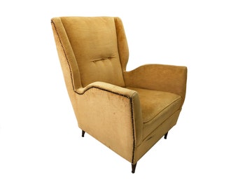 Gio Ponti For Isa Vintage Yellow Wingback Armchair 1950s Mid-century Modernist