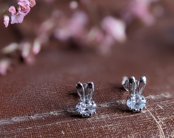 Crystal Bunny Ear Stud Earrings Sterling Silver