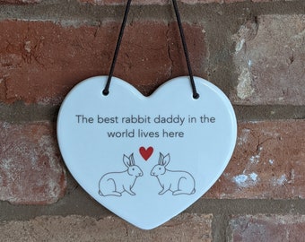 Rabbit Hanging Ceramic Heart Decoration [The Best Rabbit Daddy in the World Lives Here]