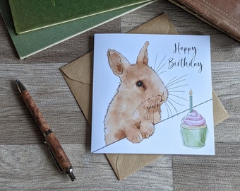 Rabbit Birthday Card - Cupcake