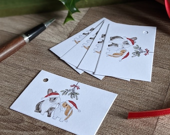 Pack of 5 Bunny Rabbit Christmas Mistletoe Gift Tags