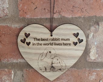 Rabbit Oak Heart 'Best Mum' Decoration, Laser Engraved Oak, Rabbit Ornament, Rabbit Lover Gifts, Rabbit Sign, Rabbit Plaque, Mother's Day
