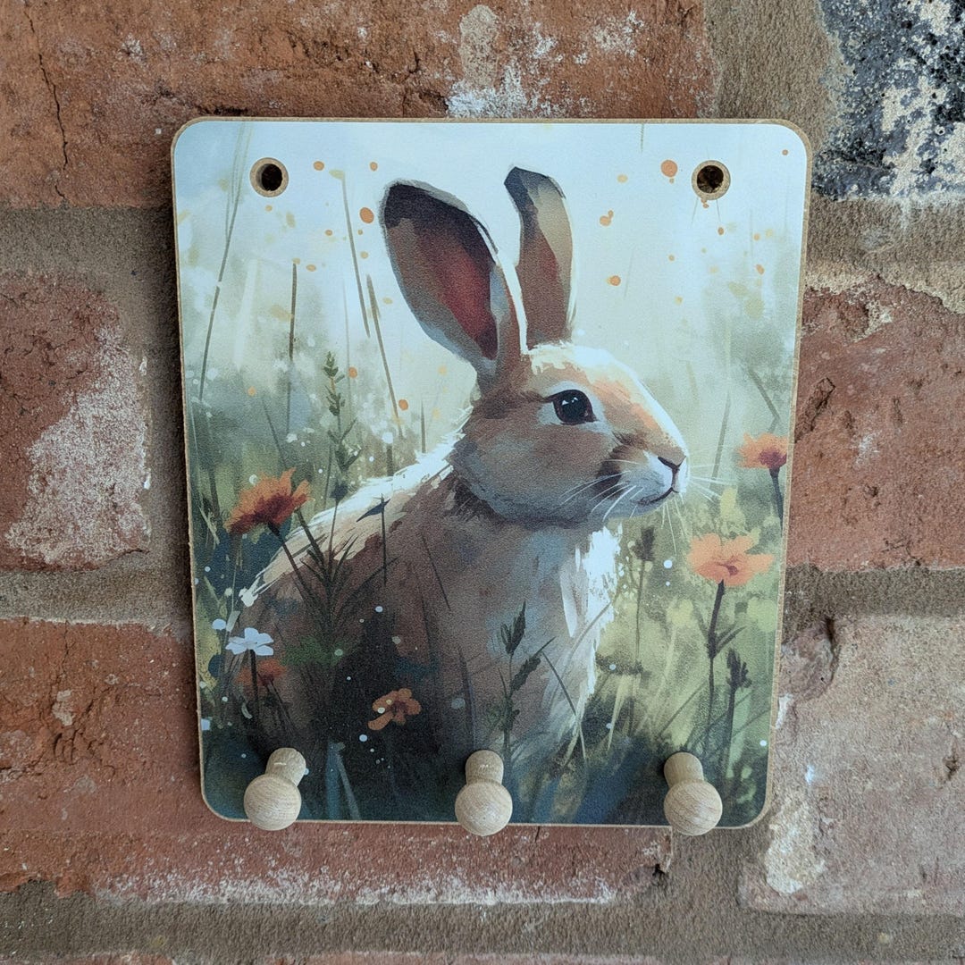 Rabbit Peg Hooks (orange Flowers), Key Hook, Rabbit Lover, Bunny Lover ...