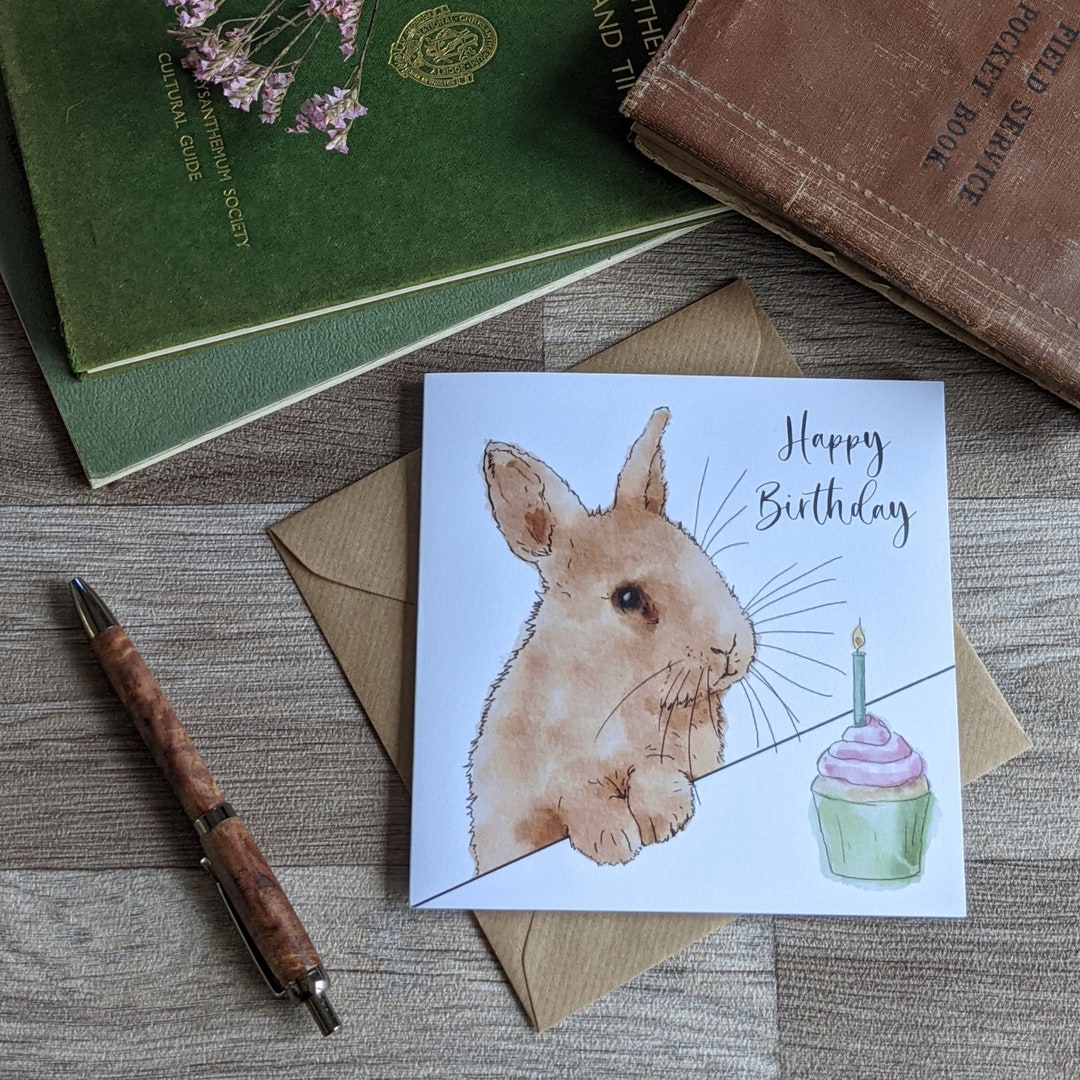 Rabbit Birthday Card - Cupcake - Etsy