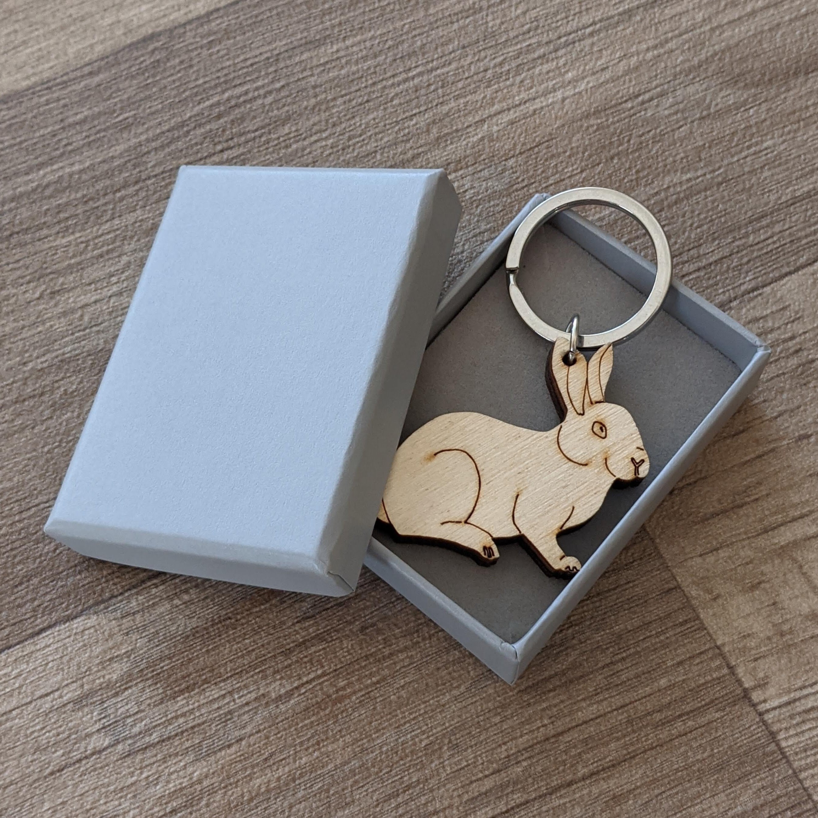 Rabbit Keyring (wooden), Rabbit Keychain, Rabbit Gifts