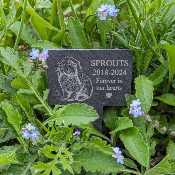 Personalised Lop Eared Rabbit Slate Memorial Spike, pet memorial, grave marker, pet headstone, engraved plaque, engraved pet memorial